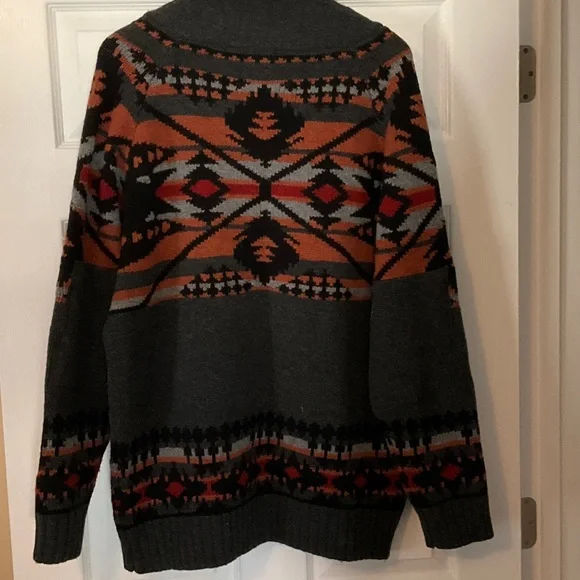 Pendleton V-Neck Sweater - Black and Orange Pattern - Picture 4 of 4